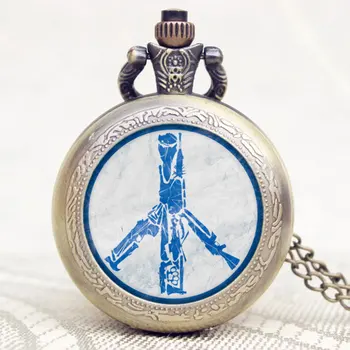 Mėlyna Taikos Balandžių Dizaino Kišeninio Laikrodžio Antikvariniai Bronzos Stiklo Kupolas Pakabukas Karoliai Grandinės Vyrai Moterys Unisex Asmenybės Priedai