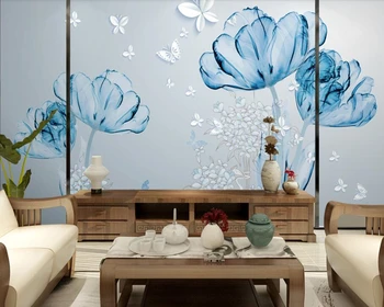 Papel de parede 3d mėlyna gėlė sienos paprasti tapetai,svetainė, miegamasis, sofa-lova, TV sienos, virtuvės sienos dokumentų namų dekoro restoranas