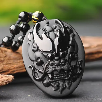 Drop Laivyba Gamtos Obsidion Akmens energijos akmuo Pendant crystal Raižyti Drakono galvą talismanas Pakabukas Karoliai žmogus Nuvarytas Papuošalai