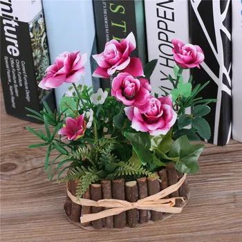 Dirbtinių Rožių Gėlių Puokštes+Vazos, Dirbtinės Tulpės Augalų Bonsai Netikrą Šilko Gėlių Krepšelis Vestuves Namų Dekoracijos