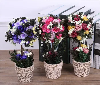 Dirbtinių Rožių Gėlių Puokštes+Vazos, Dirbtinės Tulpės Augalų Bonsai Netikrą Šilko Gėlių Krepšelis Vestuves Namų Dekoracijos