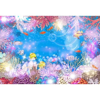 Mehofoto Pagal Jūros Undinė Pilies Fone Blue Sea Shell Žolės Koralų Fotografijos Fone Vinilo Vaikų Vaikams Gimtadienio 976