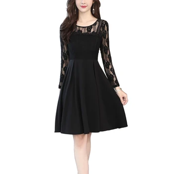 Vasaros Moterų Juodos ažūrinės figūrinių Didelio Dydžio Suknelė 2019 Naujas ilgomis rankovėmis Apvalios Kaklo Bohemijos korėjos Versija Retro Seksuali Suknelė