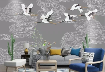 Papel de sumalti Kinų stiliaus debesis, plaukiojančio krano 3d tapetai,gyvenamasis kambarys su sofa-lova, TV wall miegamojo sienos popieriaus namų dekoro restoranas