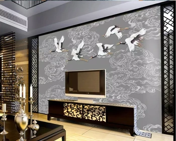Papel de sumalti Kinų stiliaus debesis, plaukiojančio krano 3d tapetai,gyvenamasis kambarys su sofa-lova, TV wall miegamojo sienos popieriaus namų dekoro restoranas