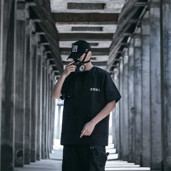Techwear Kinijos Siuvinėjimo Hip-Hop Palaidinės, Marškinėliai Vyrams Streetwear Harajuku Trumpas Rankovės Mados Vasaros Atsitiktinis Palaidų Kišenės Viršūnės