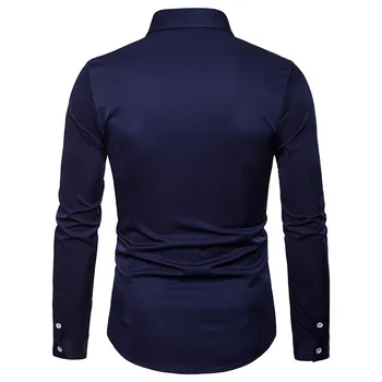 Prekės aukštos kokybės rudenį 2018 Nauji vyriški marškiniai siuvinėti atvartas didelio dydžio atsitiktinis ilgomis rankovėmis marškinėliai slim camisa masculina