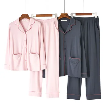 Pavasarį, Rudenį Naujų Produktų Karšto Rekomenduojama Poroms Homewear Paprasta Vientisa Spalva Atvartas Ilgomis Rankovėmis Nustatyti Kelnes Pijama Feminino