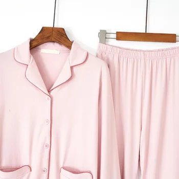 Pavasarį, Rudenį Naujų Produktų Karšto Rekomenduojama Poroms Homewear Paprasta Vientisa Spalva Atvartas Ilgomis Rankovėmis Nustatyti Kelnes Pijama Feminino