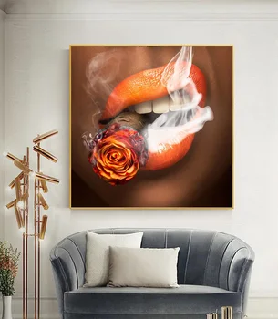 Moteris Seksualus Lūpų Rūkyti Cigarų Tapybos ant Drobės Sienos Nuotraukas Gyvenimo Kambario Sienos Meno Plakatus Spausdina Modernus Namo Sienos Cuadros