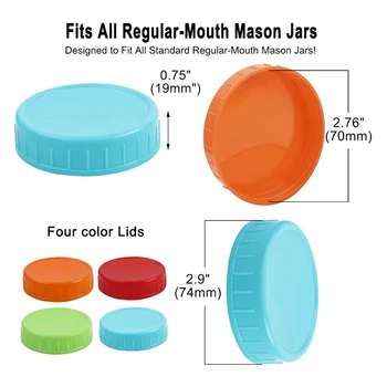 24 Pack Asorti Spalvos Plastiko Reguliariai Burnos Mason Jar Dangteliai Anti-Slip Maisto produktų Laikymo Dangteliai, Mason Konservavimo Stiklainius Kamuolys