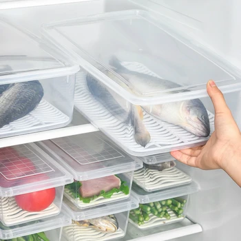 Japonija Maistą Šviežią Storage Box Konteineriai, Virtuvės Šaldytuvas Organizatorius Atveju Nuimamas Nutekėjimo Plokštelės Dėklas Vaisių, Daržovių, Mėsos, Žuvies