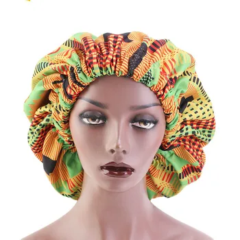 Naujas labai didelis Satino Pamušalu Kepuraitės moterys Afrikos modelio spausdinimo audinio Ankara kepuraitės Nakties Miego Skrybėlę Ponios Turbaną Dropship