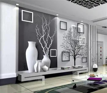 3d tapetai užsakymą freskos neaustinių foto Šiuolaikinio Meno juoda balta vaza tapybos kambario tapetų sienos 3d sienų freskomis tapetai