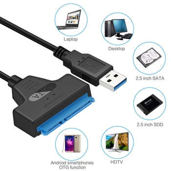 22 Pin SATA Į USB 3.0 2.5 Colių Kietojo Disko Adapteris Kabelio Konverteris, Skirtas 2.5