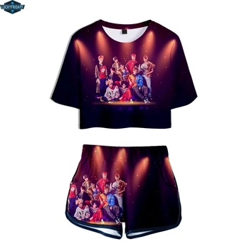NCT Dviejų dalių 2018 m. Vasaros Print T-shirt Cool Karšto Žaidimai Ponios Sexy Nude trumparankoviai + Šortai Mados Rinkinys