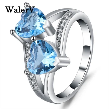 WalerV Dalyvavimas Moterims Žiedai Įvairių Mėlynos spalvos Širdies Formos Kristalų CZ Romantiškų Dovanų bižuterijos Meilės Žiedas