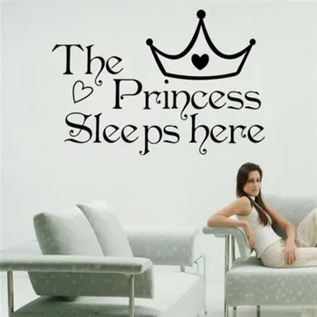 Populiariausi 1PCS Princesė Miega Čia Posakis, Citata Siena Lipdukas Vinilo Namų Miegamajame Lipdukai Vaikas Mergina Kūdikio Kambario Dekoro