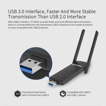 COMFAST CF-926AC 2.4 GHz 5.8 GHz dviejų dažnių Belaidžio LAN Tinklo plokštė, USB 3.0, Wi-Fi Dongle Imtuvą 