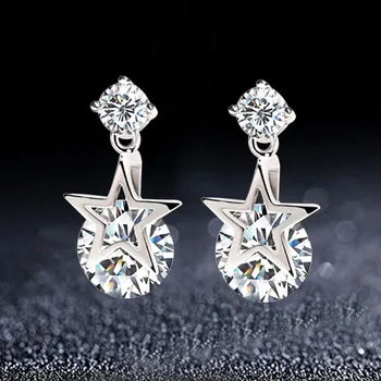 Originali Silver star auskarai naujas korėjiečių moterų mados modeliai, du kartus kristalų ausų papuošalai mišrios partijos