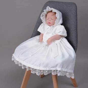 Newbron Baby girl nėrinių Suknelė Krikštynos, Gimtadienis, Vestuvės Krikšto Kūdikis Princesė Visiškai ilgos Suknelės Baltos, Smėlio spalvos + Hat