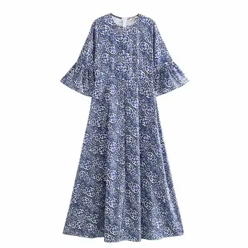 Vasaros suknelė 2020 seksuali suknelė vintage plius dydžio Mėlynos Balto Porceliano Spausdinti Ritininės zaraing stiliaus za moterų Suknelė sheining Xdn9353