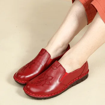 MVVJKE 2020 Moterims, Rankų darbo Gneuine odos plokšti batai Moterims, Minkšto Dugno vidutinio amžiaus atsitiktinis Motina atsitiktinis butas batai