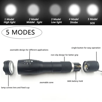 Litwod z35 LED Žibintuvėlis Taktinis 5000 Liumenų XM-L2 Zoomable 5 Režimai Aliuminio, atsparus Vandeniui Lanterna LED Žibintuvėlis Fotoblykstės