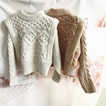 Gryna spalva moterų megzti megztinis O-kaklo pasukti austi netikrą dviejų dalių vilnos rudens ir žiemos naujas megztinis