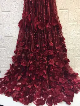 Karšto pardavimo Alyvinė siuvinėjimo zawalcowany 3D nėrinių audinio 2019 aukštos kokybės prancūzų ju nėrinių vestuvės Afrikos nėrinių audinio vestuvinė suknelė
