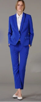 Pagal užsakymą pagaminti mėlyna moterų verslo kostiumai, 2 dalių rinkinys moterims smokingas moterų kelnių kostiumas ponios office vienodas elegantiškas ziajać kostiumas