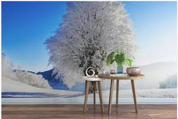 Pasirinktinius nuotraukų 3d tapetai, Sniego krūva Šalčio medžių fone kambarį namų dekoro 3d sienų freskomis tapetai, sienų ir 3 d