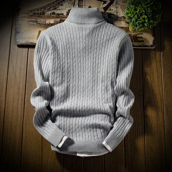 Vyriški aukštos apykaklės megztinis ruožas stora vientisos spalvos megztas megztinis rudenį ir žiemą šiltas Slim vyrų dugno megztinis S-2XL