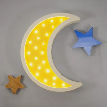 Naktį Šviesos Diodų (Led) Vaikai Childrent Miegamajame Medinės Lentos Craf Apdailos Lempa Mėnulis Karšto Oro Baliono Šviesos Diodai Naktį Lempos Didelio Dydžio