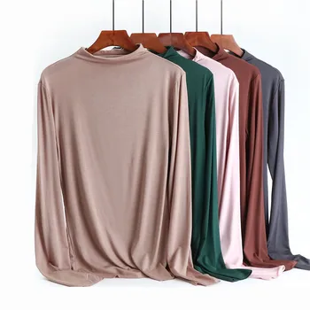Ilgomis Rankovėmis Marškinėliai Moterims 2020 M. Pavasarį, Rudenį Viršūnes Modalinis ilgomis rankovėmis marškinėliai Kieto Golfo Dugno Marškinėliai Bazės Tees Atsitiktinis