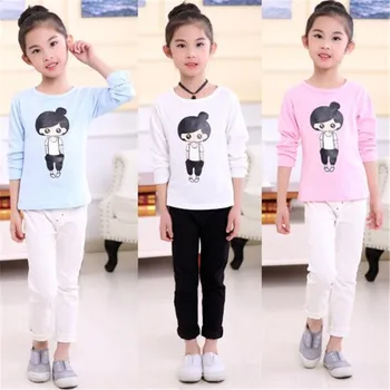 Pavasario 2020 m. Rudenį Kūdikių Mergaičių Marškinėliai Vaikų Marškinėliai ilgomis Rankovėmis Vaikams Baby Girl Palaidinė Outwear Mielas 2-11T Bamblys O-Kaklo Medvilnės