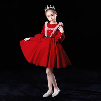 Rudenį, Žiemą Naujas Kinų Stiliaus Raudonos Spalvos, Vaikams Mergaitės Naujųjų Metų Šventės Kalėdų Atostogų Suknelė Kūdikių Elegantiškas Gimtadienio Suknelė