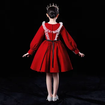 Rudenį, Žiemą Naujas Kinų Stiliaus Raudonos Spalvos, Vaikams Mergaitės Naujųjų Metų Šventės Kalėdų Atostogų Suknelė Kūdikių Elegantiškas Gimtadienio Suknelė
