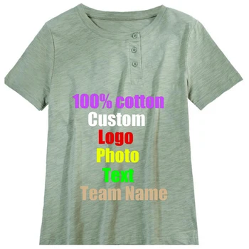 Moterų kietas medvilnės pagrindiniai mygtukai, O kaklo Moterų Medvilnės marškinėliai Logotipą foto Tekstas Atspausdintas korėjos Negabaritinių Lady tees marškinėliai