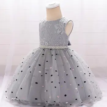 Dot Spausdinti Gėlių Rankovių Nėrinių Suknelė Baby Girl Tiulio Princesė Dress Mergaitė Bridesmaid Inscenizacija Suknelė Birthday Party Dress #B2