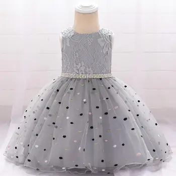 Dot Spausdinti Gėlių Rankovių Nėrinių Suknelė Baby Girl Tiulio Princesė Dress Mergaitė Bridesmaid Inscenizacija Suknelė Birthday Party Dress #B2