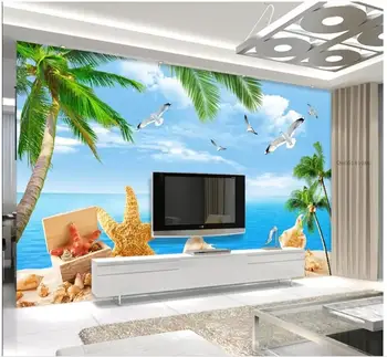 Custom foto tapetai, 3d sienų freskomis tapetai Pajūrio kraštovaizdžiu 3D jūros paplūdimio freskos TV fono sienos dokumentų namų dekoro