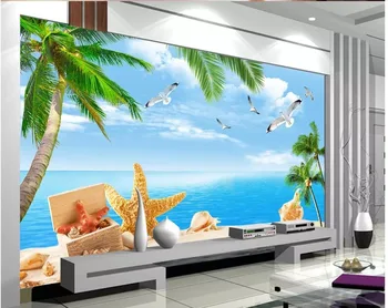 Custom foto tapetai, 3d sienų freskomis tapetai Pajūrio kraštovaizdžiu 3D jūros paplūdimio freskos TV fono sienos dokumentų namų dekoro