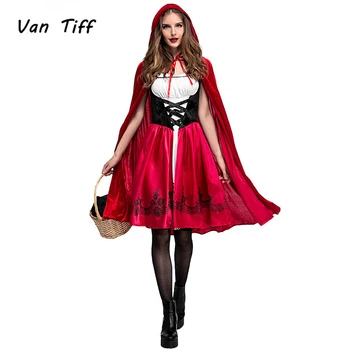 Suaugusiųjų Little Red Riding Hood Kostiumas Moterims Išgalvotas Helovyno Cosplay Fantasia Karnavalas Pasakos Plius Dydis Mergina Suknelė, Apsiaustas