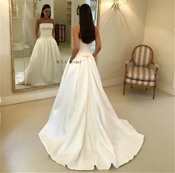Žavinga Stebėjimo White Satin Vestuvių Suknelė Linijos, Valymo Traukinio Aukštos Kokybės Vestuvinės Suknelės 2019 Užsakymą Vestido De Casamento
