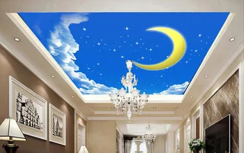 Custom 3d lubų Star tapetai, Mėnulis tapetai, sienų lubų tapetai, foto prabanga 3d tapetai, lubos