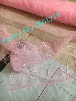 Šviesiai rausvos prancūzijos Ju Nėrinių audinys priklijuotas blizgučiai prancūzijos tiulio Medžiagos Ju Nėrinių BZL-7272 šalis suknelė