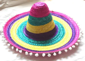 Vaikų Suaugusiųjų Didelis Mexican Hat Vaidmenų Meksikos Saulė Bžūp Naują Atvykimo Helovinas makiažas Skrybėlę su Pompoms B-2914