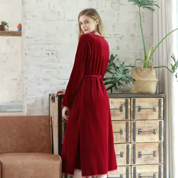 Nightgowns Moterų Rudenį Aksomo Homewear Prancūzų Stiliaus Seksualus Ilgomis Rankovėmis Sleepwear.2