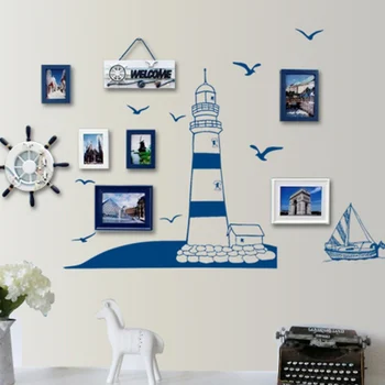 3d plytelės Mėlyna burlaivis žuvėdra sienų lipdukai mažų ir tyras ir šviežias stiliaus foto rėmelis dekoratyviniai lipdukai fono sienos 2018